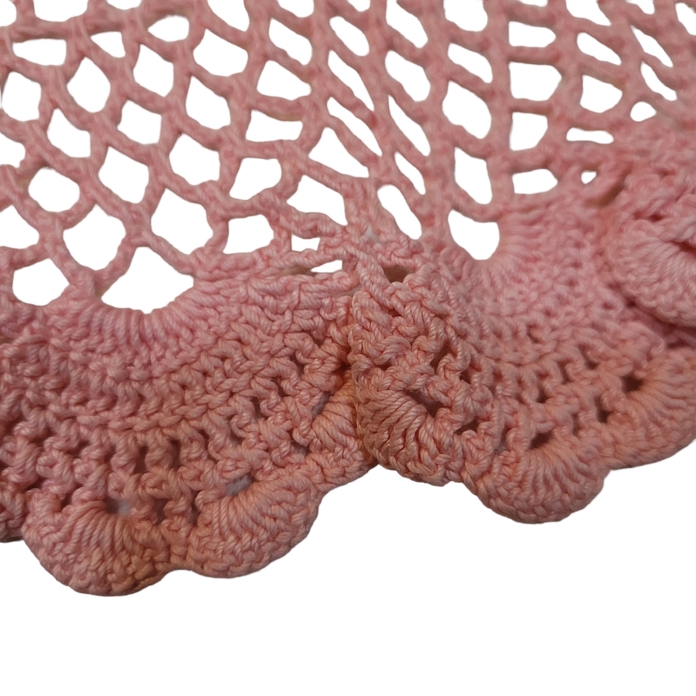 Vintage Large 33.5" Hand Crocheted Pink  Doily Table Topper Sunflower Leaves - Picture 4 of 6